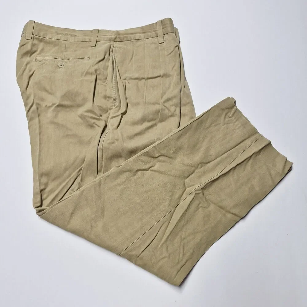 Tommy Bahama Mens Silk Bamboo Pleated Herringbone Dress Pants 40x32 Tan Y2K EUC